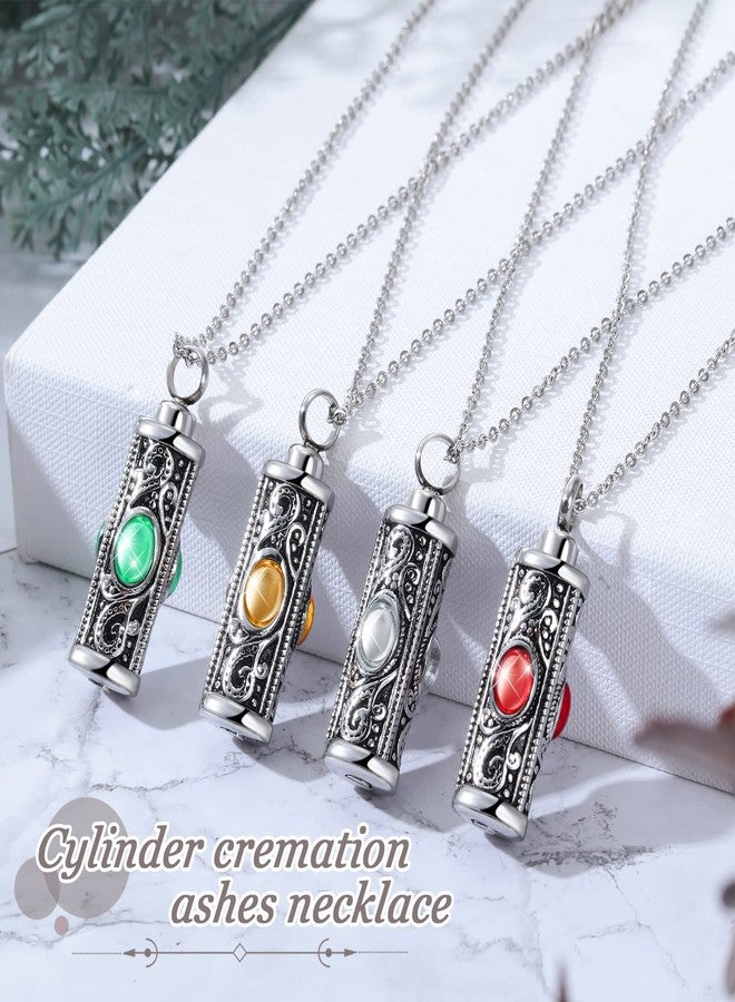 Highergo 8 Pieces Urn Necklace for Ashes Cremation Jewelry Cylinder Crystal Urn Pendant Silver Stainless Steel Memorial Pendant Keepsake with Funnels Ashes Necklace for Women Memory Jewelry - Image 5